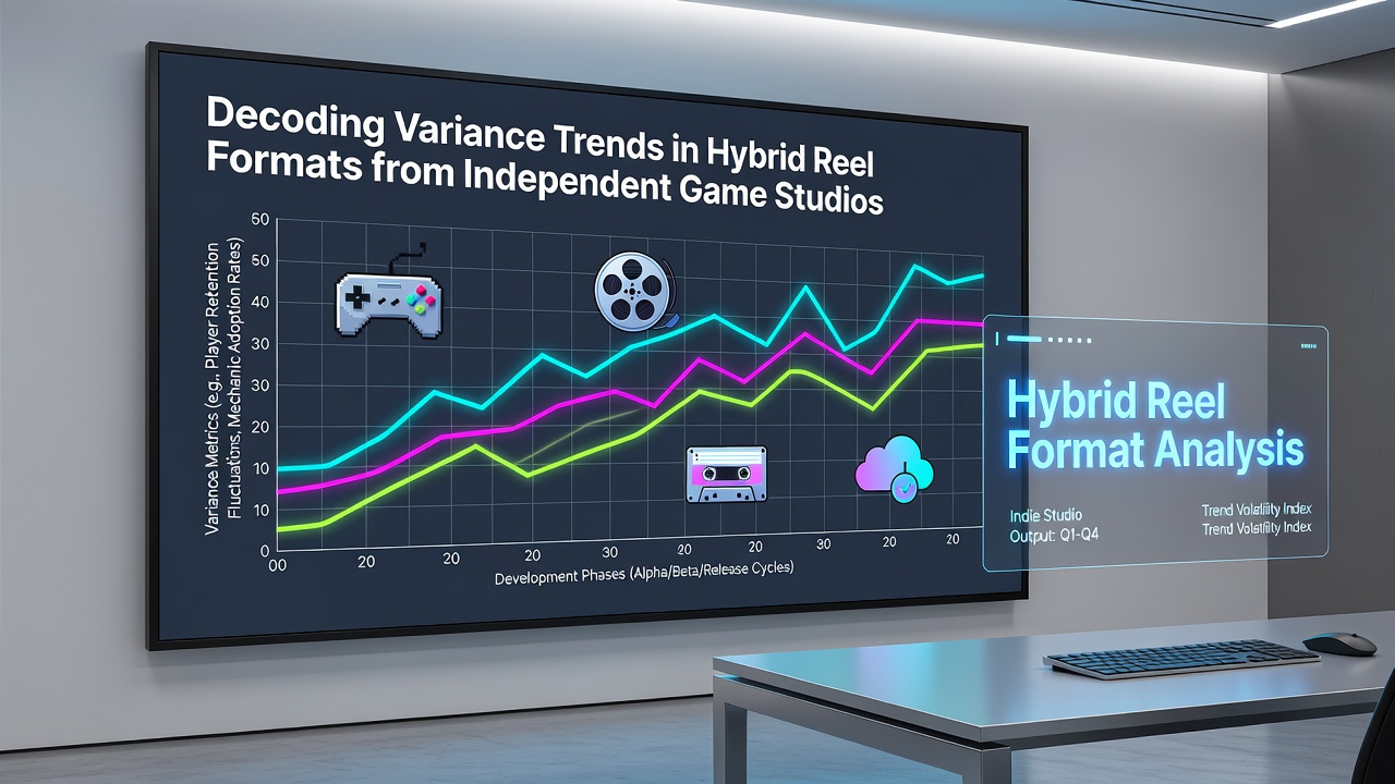 Developers reviewing variance simulation graphs for hybrid reel combinations on studio workstations