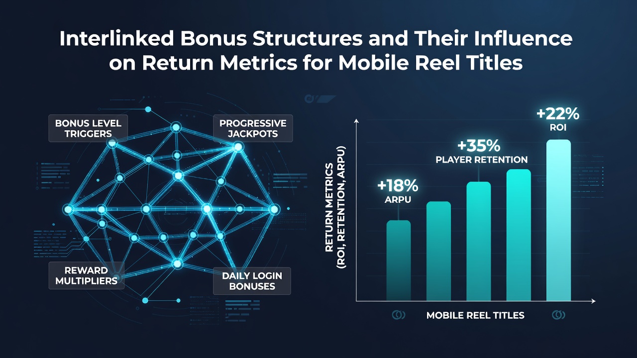 Mobile reel interface displaying interconnected bonus features and RTP indicators