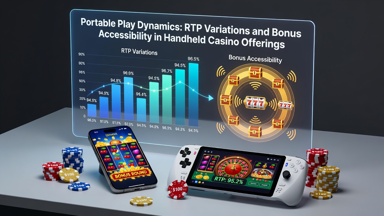 Portable casino gameplay on handheld devices showing varied RTP indicators and bonus screens